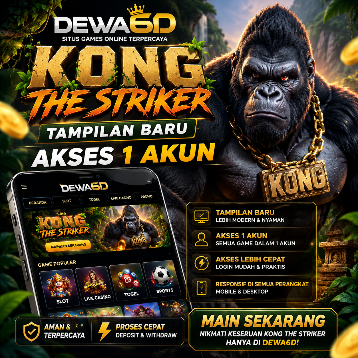DEWA6D - Situs Games Online KONG THE STRIKER Tampilan Baru Akses 1 Akun by Hey siriusly